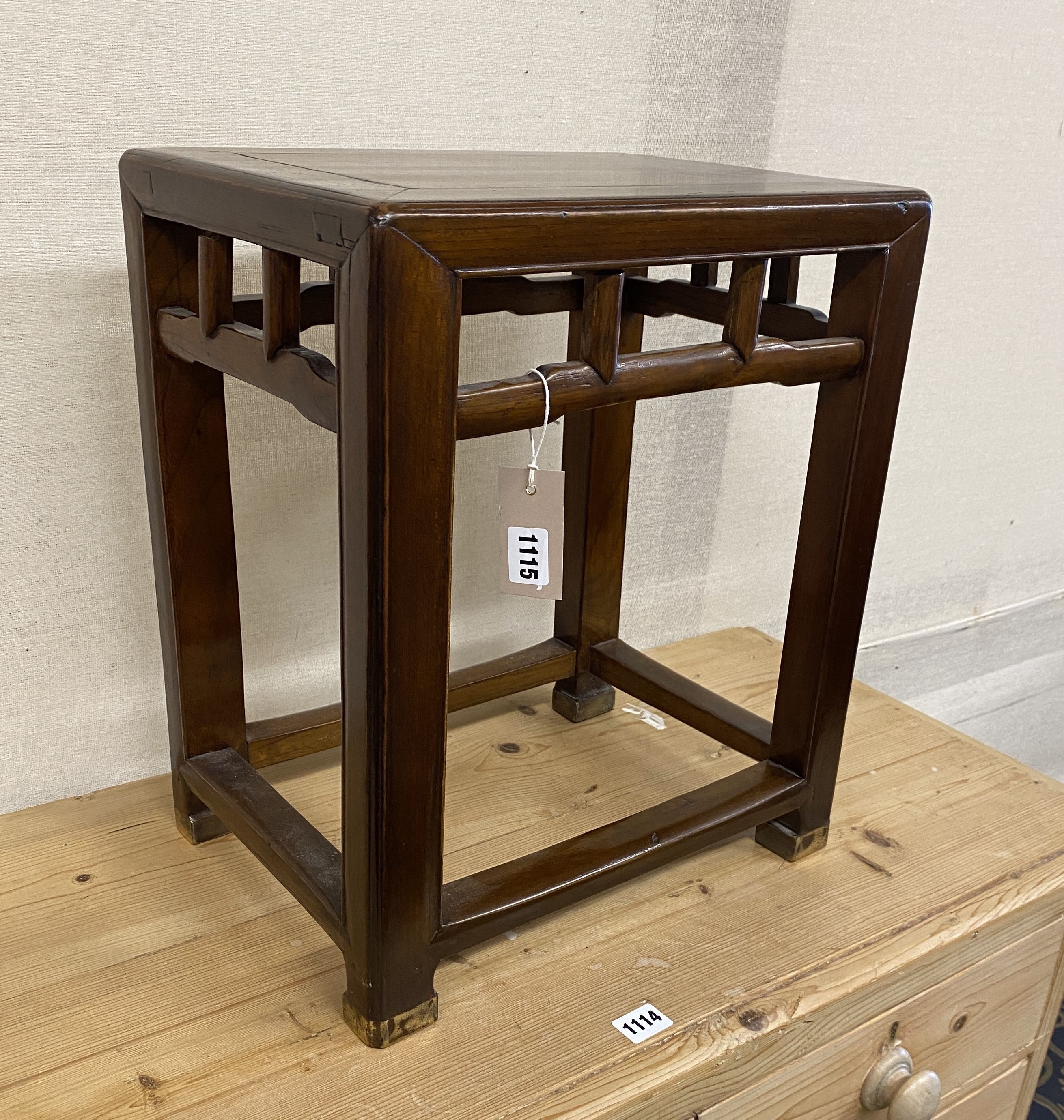 A Chinese rectangular hardwood occasional table, width 38cm, depth 28cm, height 45cm